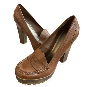 MIA Women's High Heel Penny Loafer Platforms 7.5 Brown Retro Y2K